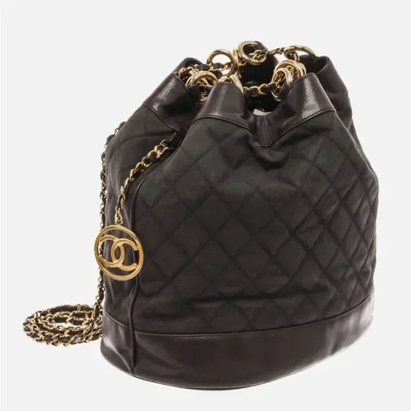 Chanel Black Canvas CC Chain Bucket Bag, Rare Vintage, Made in Italy - Picture 2 of 15
